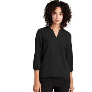 MERCER+METTLE Women's Stretch Crepe 3/4-Sleeve Blouse Small Black